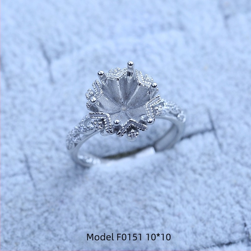 Držač za prsten S925 s preplatom, pahulja snježne - Moissanit i Zircon, bakreni geometrijski prikaz