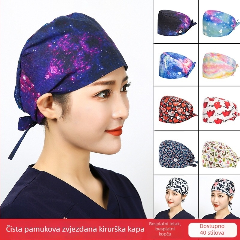 Kirurška kapa s mat digitalnim printom, kopča, unisex, pamučni twill, graffiti uzorak