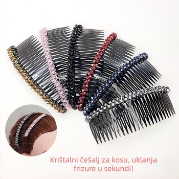 Kristalna ukosnica za kosu, ružičasti kvarc, geometrijski oblik, korejski stil, pleteni završetak