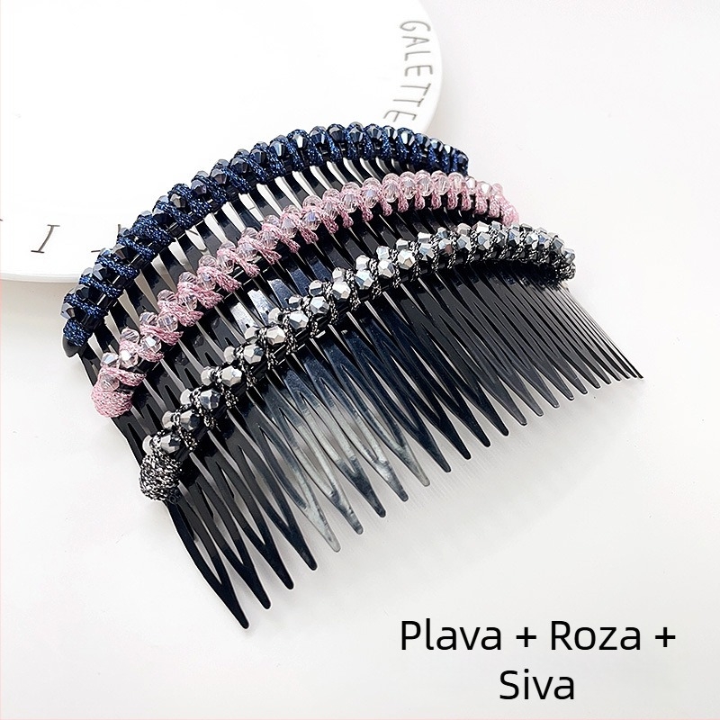 Kristalna ukosnica za kosu, ružičasti kvarc, geometrijski oblik, korejski stil, pleteni završetak