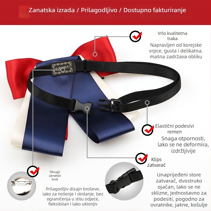 Ženski mašnica za kravatu s cvijetom na ovratniku, poliester podstava, yarn-dyed jednobojna, plosnatog vrha stil