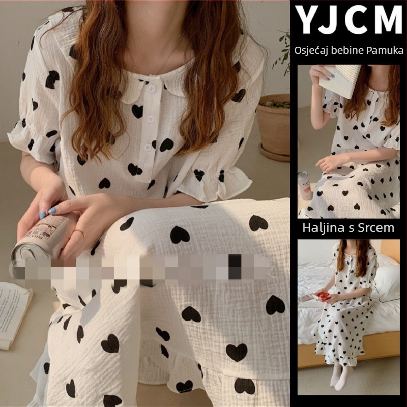 Noćna haljina za spavanje, japanskog stila s floralnim uzorkom, dugi rukavi, okrugli izrez, mješavina pamuk-poliester, za sve sezone kućna odjeća