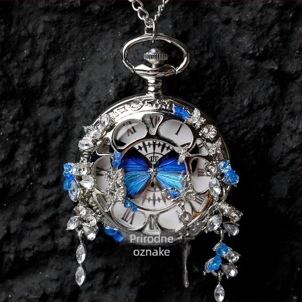 Džepni sat s leptirima – pokretni pravi primjerak leptira, dar za djevojke i prijateljice (Elektronički pogon; vodootpornost 35m; kućište od silikona; okrugli brojčanik; ABS staklo)
