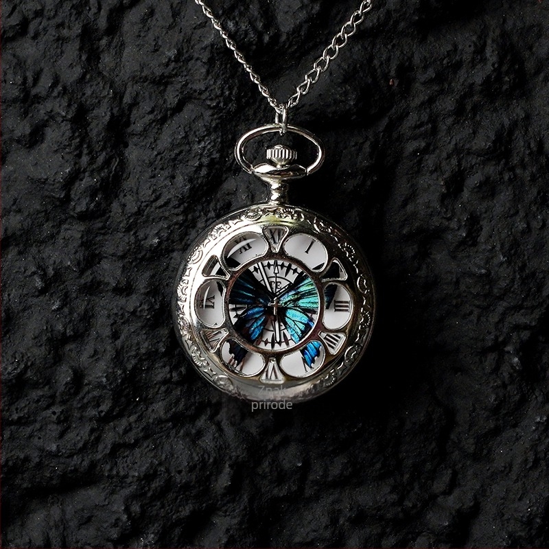 Džepni sat s leptirima – pokretni pravi primjerak leptira, dar za djevojke i prijateljice (Elektronički pogon; vodootpornost 35m; kućište od silikona; okrugli brojčanik; ABS staklo)