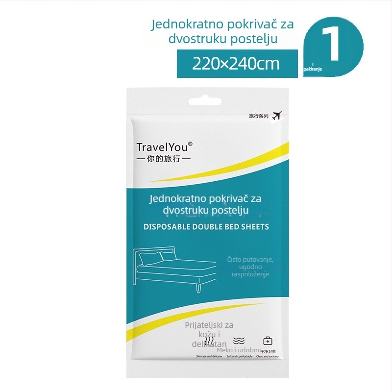 Putnički jednorazni set posteljine — 4 dijela, netkano vlakno, uključuje plahte, navlaku za pokrivač i jastučnice