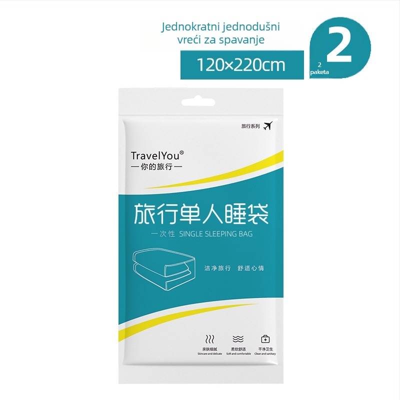 Putnički jednorazni set posteljine — 4 dijela, netkano vlakno, uključuje plahte, navlaku za pokrivač i jastučnice
