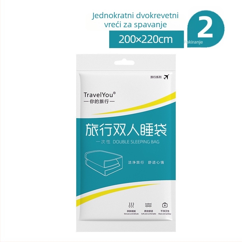 Putnički jednorazni set posteljine — 4 dijela, netkano vlakno, uključuje plahte, navlaku za pokrivač i jastučnice