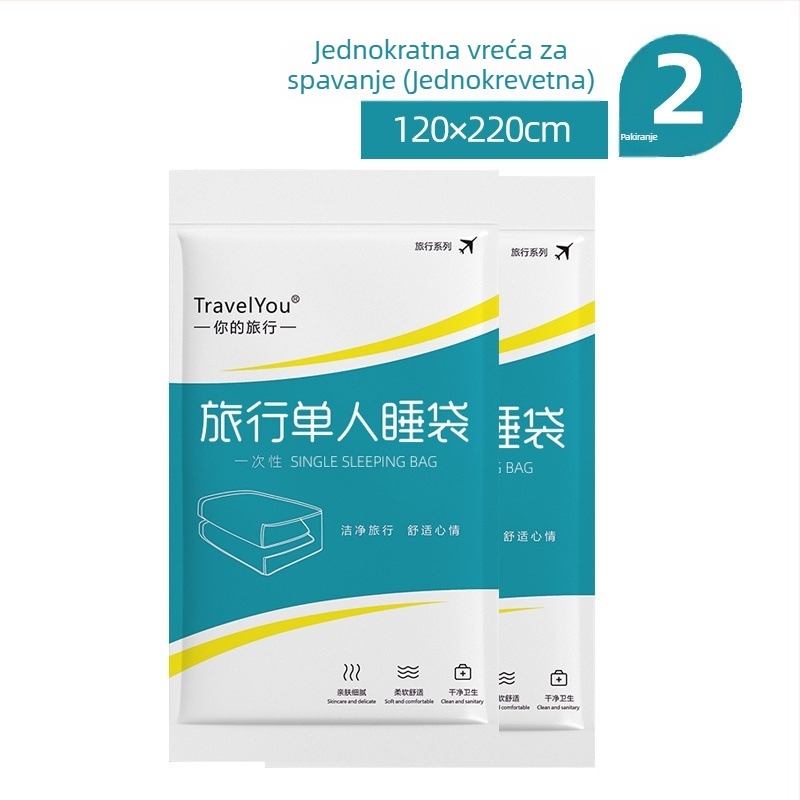 Putnički jednorazni set posteljine — 4 dijela, netkano vlakno, uključuje plahte, navlaku za pokrivač i jastučnice