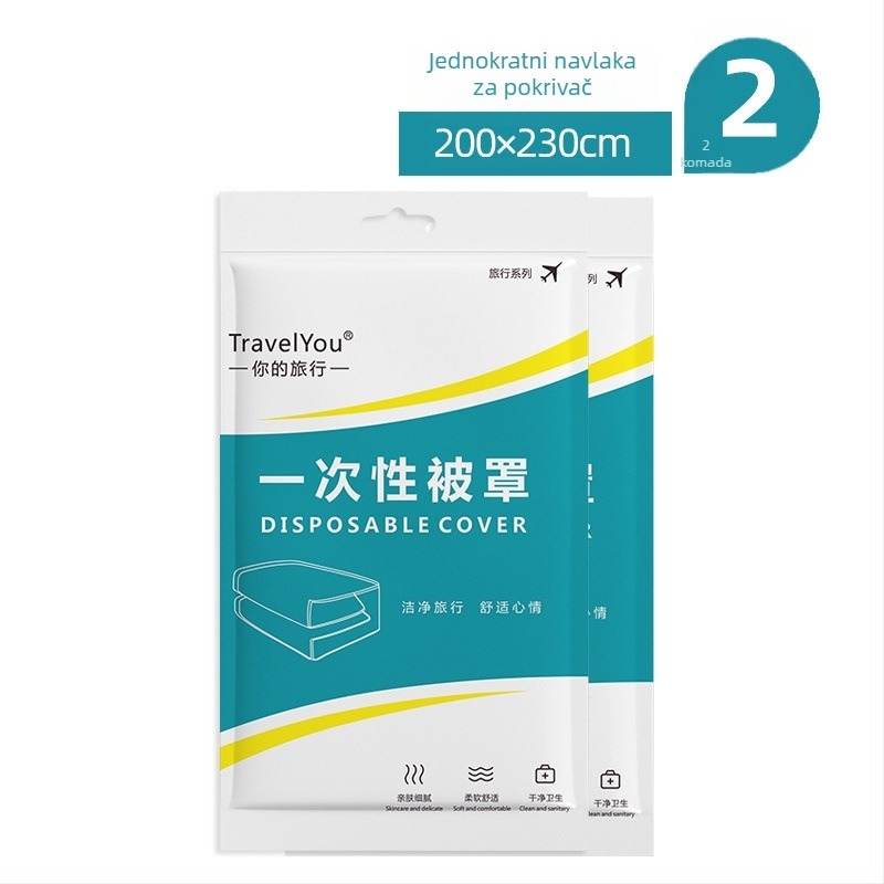 Putnički jednorazni set posteljine — 4 dijela, netkano vlakno, uključuje plahte, navlaku za pokrivač i jastučnice