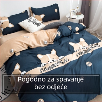 Četverodijelni set posteljine za studentsku sobu, novi dizajn 2024, uzorci kariranog uzorka, crtani likovi i cvijeće
