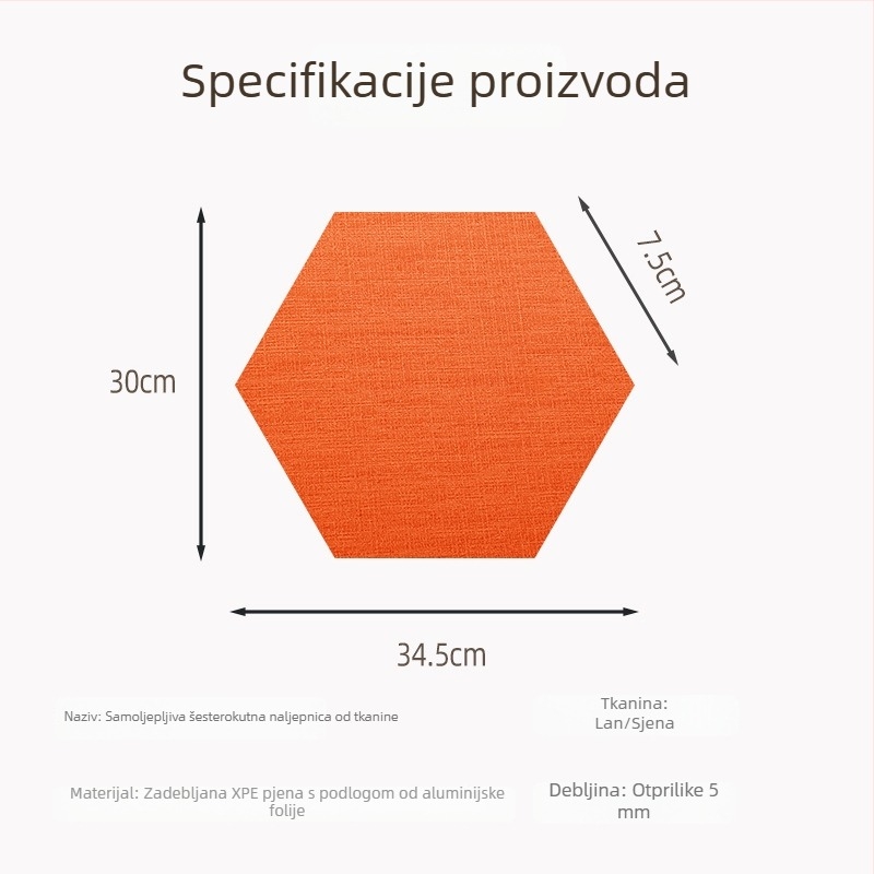 Šesterokutni tekstilni samoljepljivi zidni ukras za pozadinu blagovaonice i spavaće sobe, otporan na plijesan, otporan na udarce, 3D mekani zidni panel