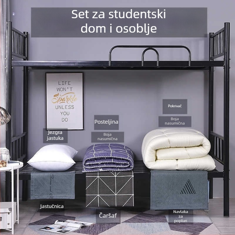 Četverodjelni set posteljine za studentski dom: navlaka za pokrivač, pokrivač, plahta i navlake za jastuke, sintetičko vlakno, uzorak crtanog filma, za sve sezone