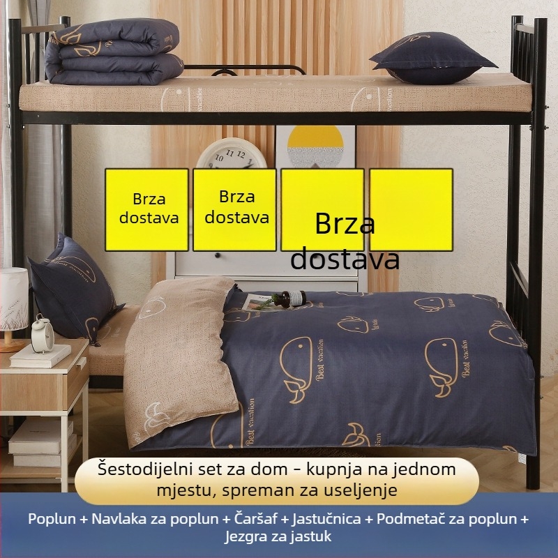 Četverodjelni set posteljine za studentski dom: navlaka za pokrivač, pokrivač, plahta i navlake za jastuke, sintetičko vlakno, uzorak crtanog filma, za sve sezone
