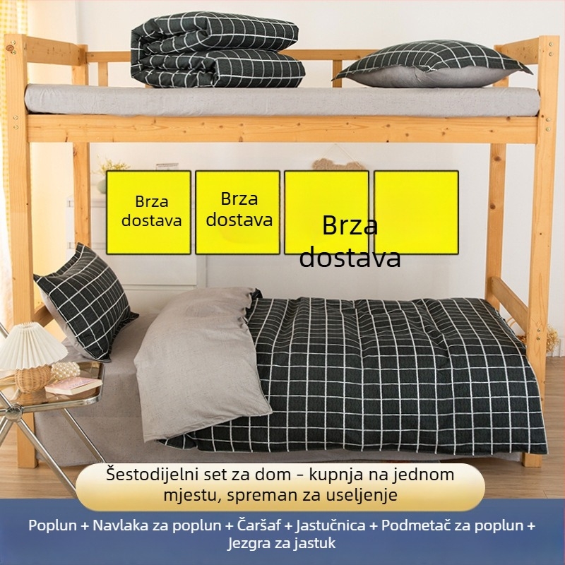 Četverodjelni set posteljine za studentski dom: navlaka za pokrivač, pokrivač, plahta i navlake za jastuke, sintetičko vlakno, uzorak crtanog filma, za sve sezone