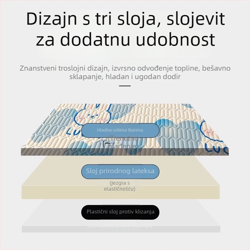 Latex hlađena posteljina s Ice Silk, trodijelni set, strojno pranje, ljetna mekana podloga za krevete 1.2–2.0 m, sigurna za majku i dijete
