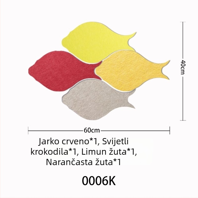 Trodimenzionalna filc naljepnica za zid s ribom | Poliester vlakno; Otporno na vlagu; Zaštita od prljavštine; Moderni minimalistički stil; 1 komad; Pogodno za dnevni boravak i spavaću sobu