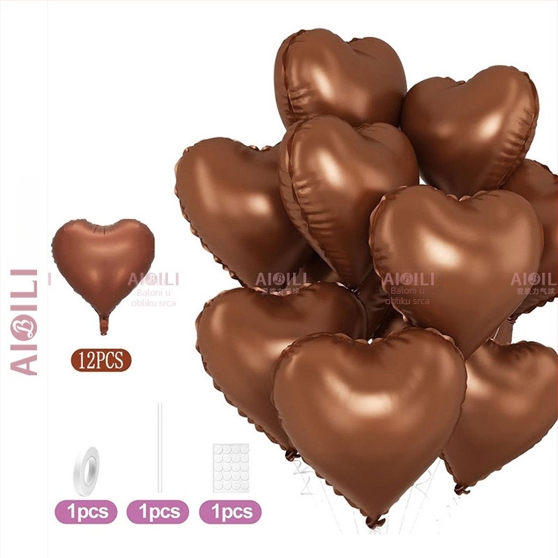 Baloni od aluminijske folije u obliku srca, set od 12 komada, Aubrey, za rođendan i Dan zaljubljenih