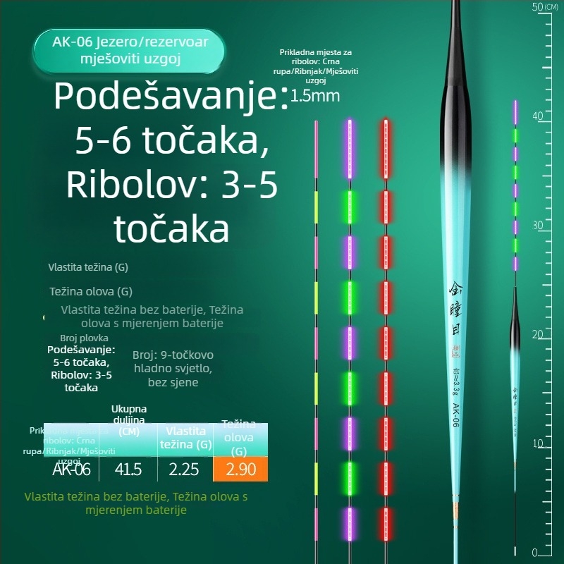 Plovak za tilapijski ribolov s promjenjivom bojom i svjetlosnim učinkom, kratka noga i vitko tijelo, elektronički plovak za dnevnu i noćnu upotrebu