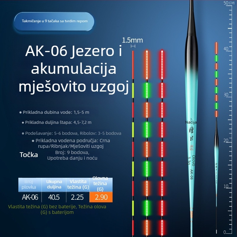 Plovak za tilapijski ribolov s promjenjivom bojom i svjetlosnim učinkom, kratka noga i vitko tijelo, elektronički plovak za dnevnu i noćnu upotrebu