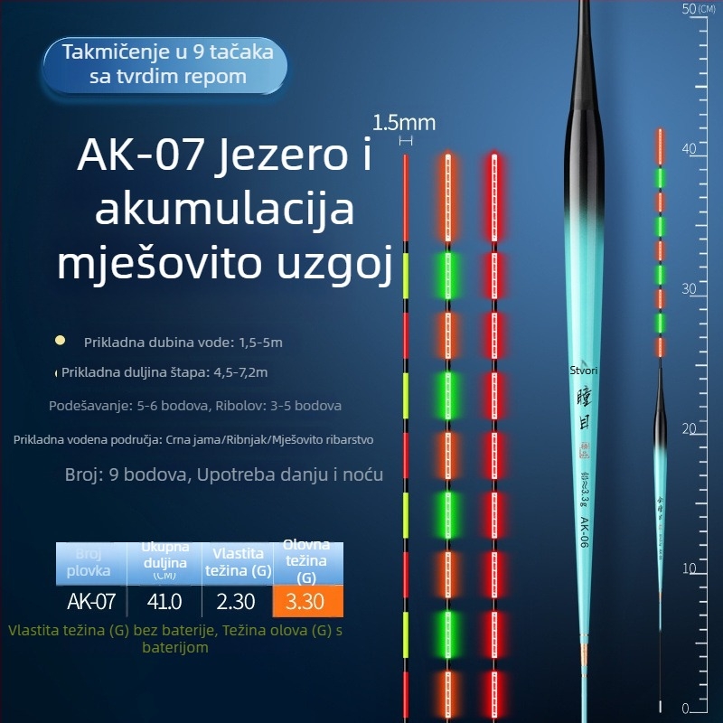 Plovak za tilapijski ribolov s promjenjivom bojom i svjetlosnim učinkom, kratka noga i vitko tijelo, elektronički plovak za dnevnu i noćnu upotrebu