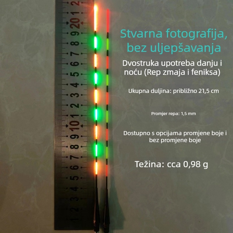 Plovak za tilapijski ribolov s promjenjivom bojom i svjetlosnim učinkom, kratka noga i vitko tijelo, elektronički plovak za dnevnu i noćnu upotrebu