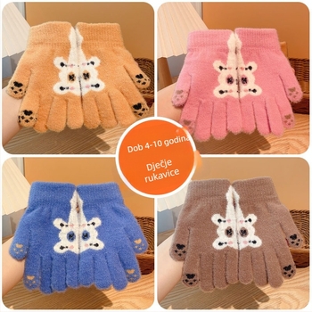 Dječje zimske rukavice od mohaira, pletene Jacquard, tople, unisex, crtani medvjed