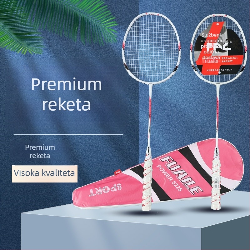 Badminton reketa s karbonskim okvirom, ravnog tipa, težina 95–100 g, debljina drške G2, materijal žica: fiber silk