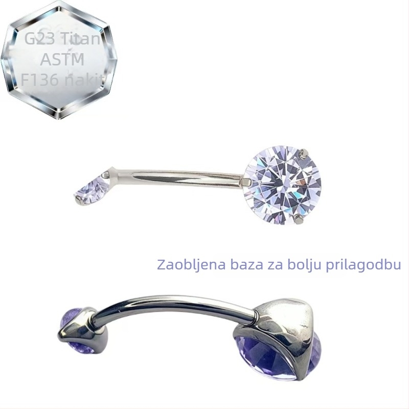 Dvostruki pupak piercing prsten – titanij kov, 5A cirkon, geometrijski oblik, dijamantna obrada, unutarnja spirala