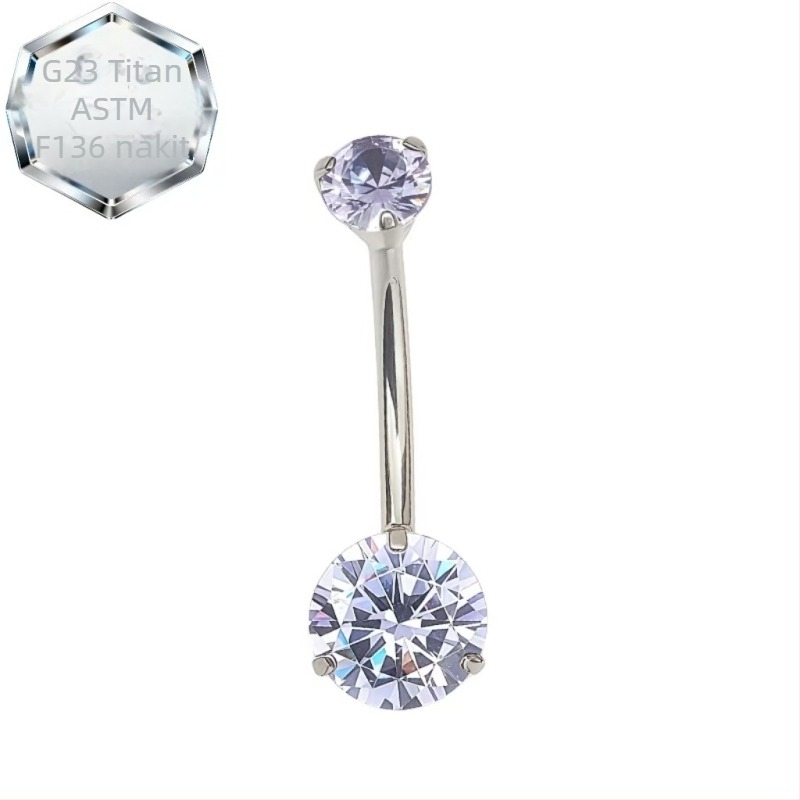 Dvostruki pupak piercing prsten – titanij kov, 5A cirkon, geometrijski oblik, dijamantna obrada, unutarnja spirala