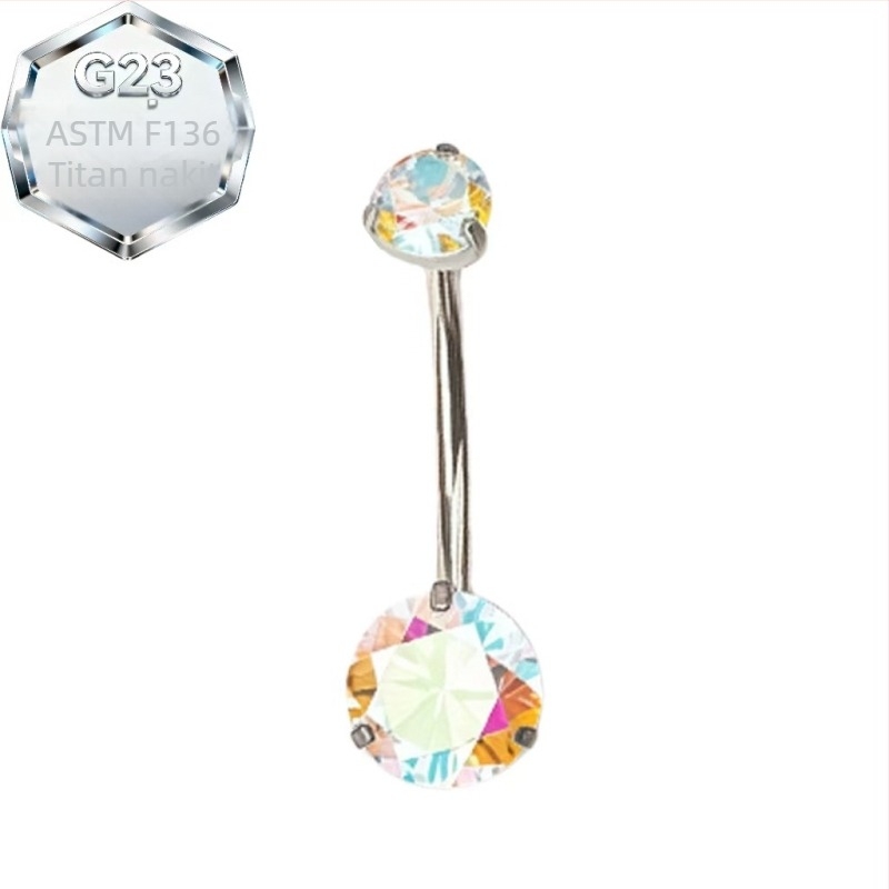 Dvostruki pupak piercing prsten – titanij kov, 5A cirkon, geometrijski oblik, dijamantna obrada, unutarnja spirala