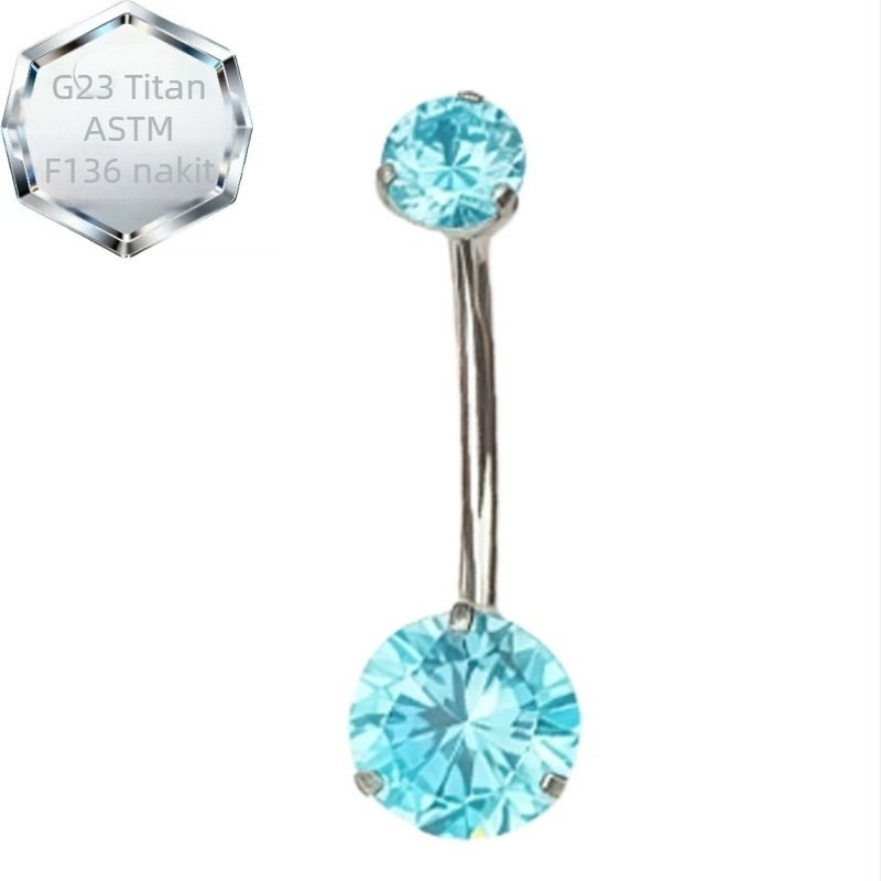 Dvostruki pupak piercing prsten – titanij kov, 5A cirkon, geometrijski oblik, dijamantna obrada, unutarnja spirala