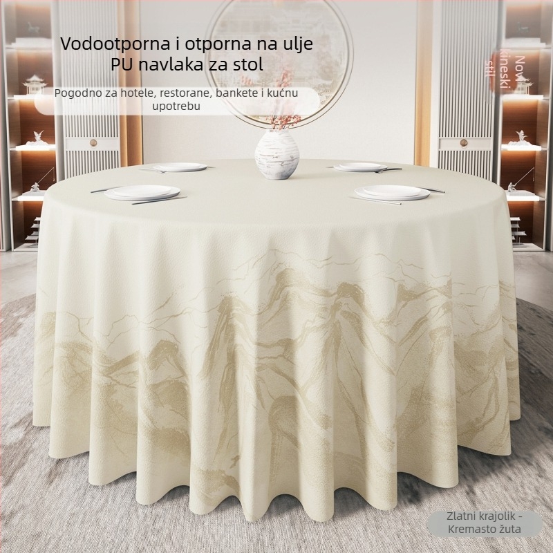 Okrugli stolnjak u modernom kineskom stilu, vodootporan i otporan na ulje, bez potrebe pranja, luksuzan dojam za hotele i restorane
