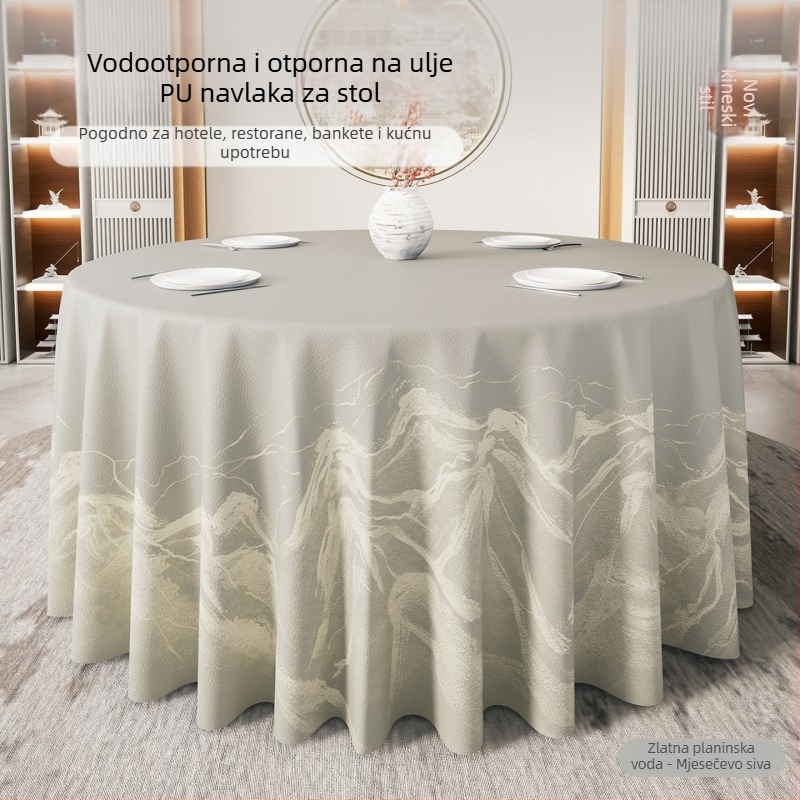 Okrugli stolnjak u modernom kineskom stilu, vodootporan i otporan na ulje, bez potrebe pranja, luksuzan dojam za hotele i restorane