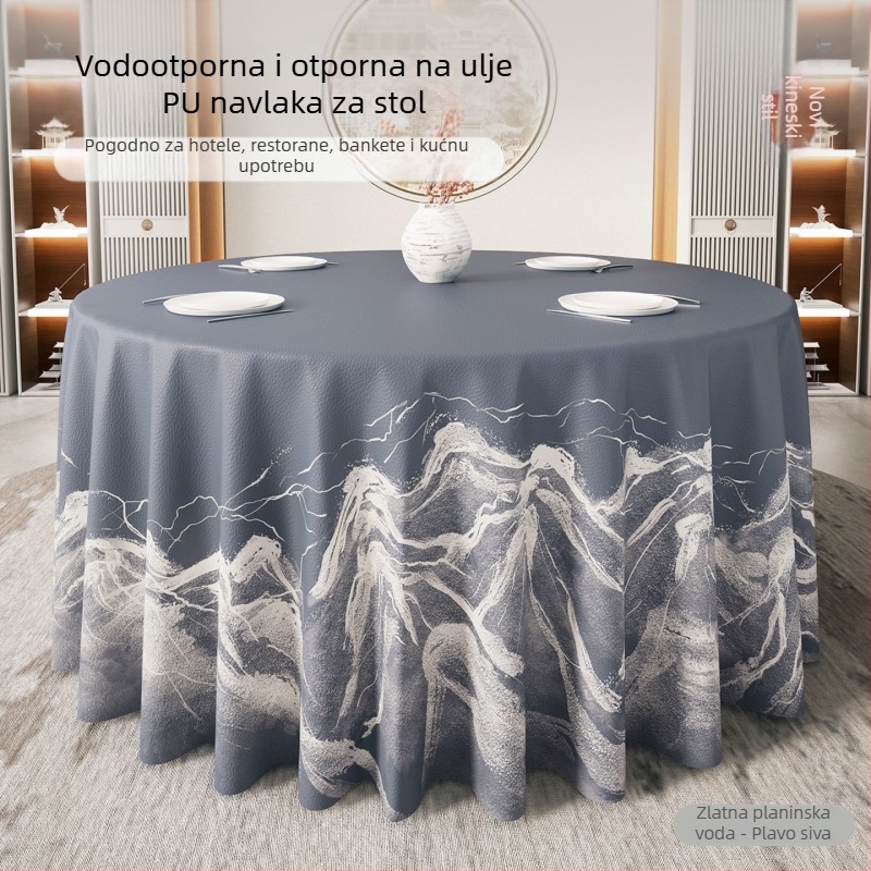 Okrugli stolnjak u modernom kineskom stilu, vodootporan i otporan na ulje, bez potrebe pranja, luksuzan dojam za hotele i restorane