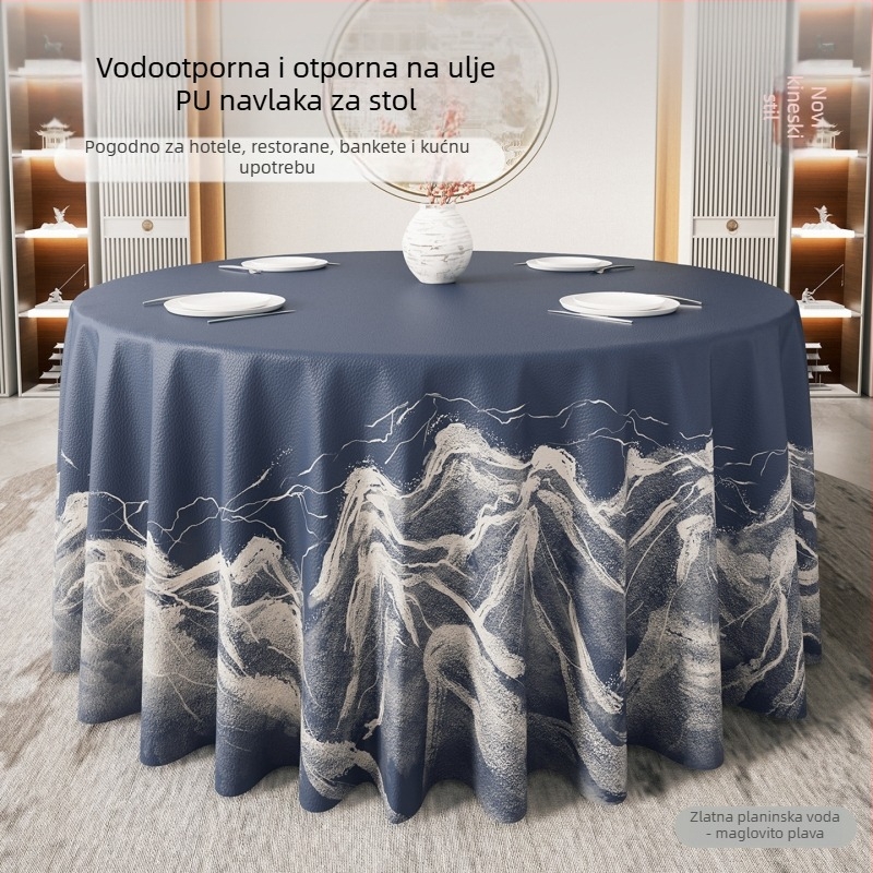Okrugli stolnjak u modernom kineskom stilu, vodootporan i otporan na ulje, bez potrebe pranja, luksuzan dojam za hotele i restorane