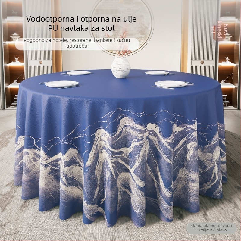Okrugli stolnjak u modernom kineskom stilu, vodootporan i otporan na ulje, bez potrebe pranja, luksuzan dojam za hotele i restorane
