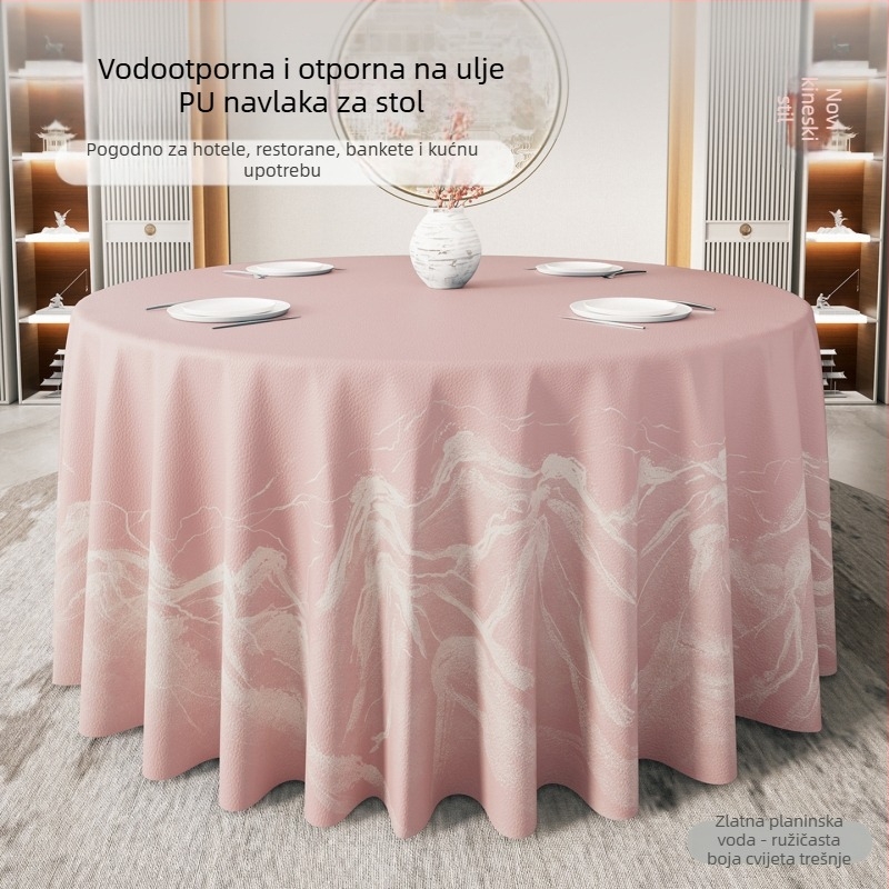 Okrugli stolnjak u modernom kineskom stilu, vodootporan i otporan na ulje, bez potrebe pranja, luksuzan dojam za hotele i restorane