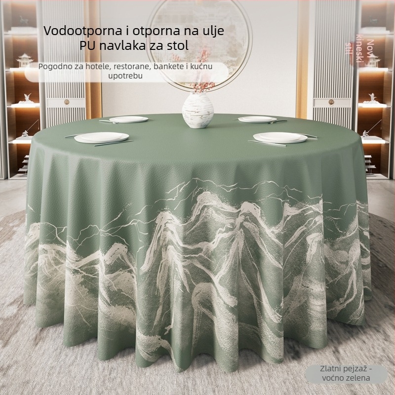 Okrugli stolnjak u modernom kineskom stilu, vodootporan i otporan na ulje, bez potrebe pranja, luksuzan dojam za hotele i restorane