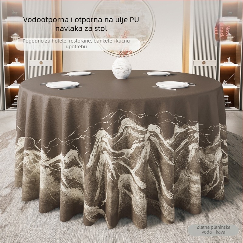 Okrugli stolnjak u modernom kineskom stilu, vodootporan i otporan na ulje, bez potrebe pranja, luksuzan dojam za hotele i restorane