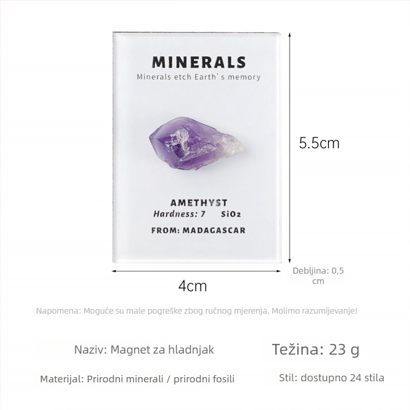 Magnet za frižider od ametistnog kristala, moderni minimalistički stil, pojedinačno zapakirano u PP vrećicu