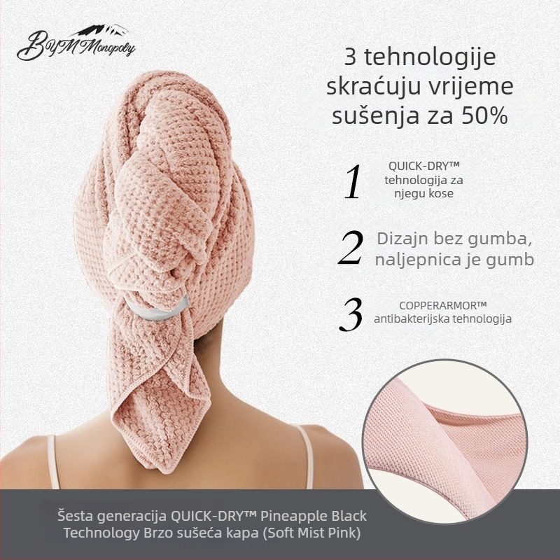 Ženski brzi turban za sušenje kose za ljeto, tanak, prozračan, produžen, upija vlagu, antibakterijski, za dugu kosu