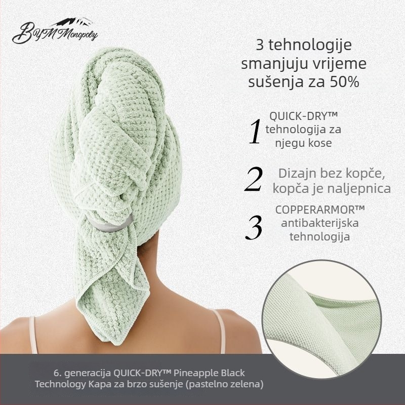 Ženski brzi turban za sušenje kose za ljeto, tanak, prozračan, produžen, upija vlagu, antibakterijski, za dugu kosu