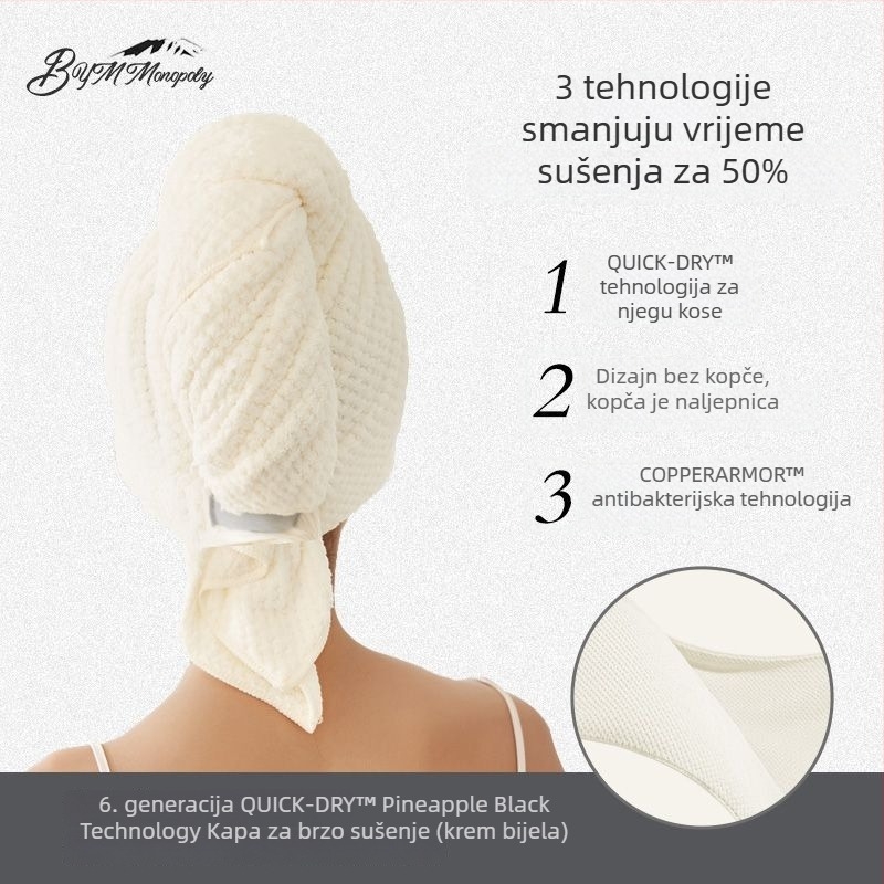 Ženski brzi turban za sušenje kose za ljeto, tanak, prozračan, produžen, upija vlagu, antibakterijski, za dugu kosu