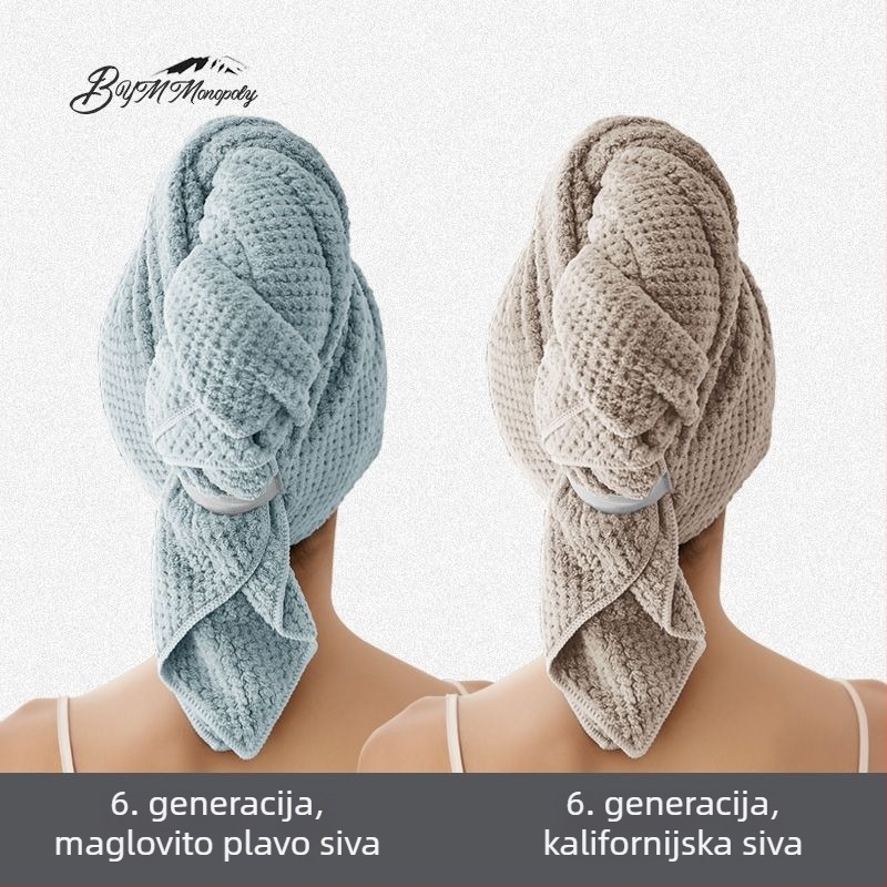 Ženski brzi turban za sušenje kose za ljeto, tanak, prozračan, produžen, upija vlagu, antibakterijski, za dugu kosu