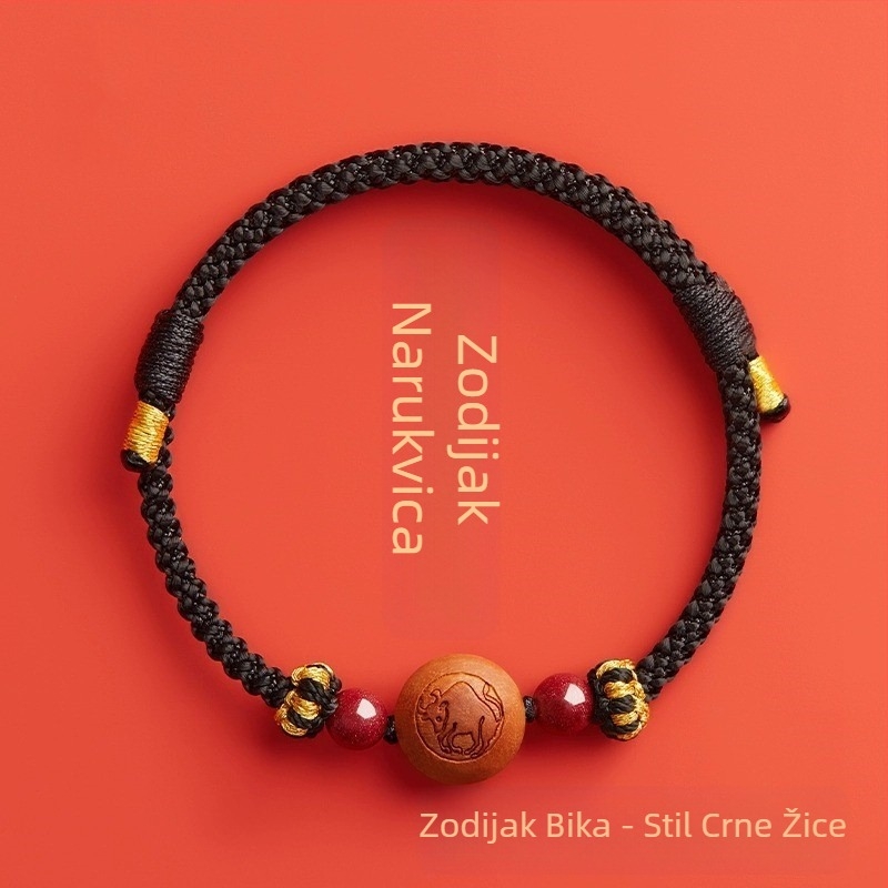 Dječji narukvica od cinnamara, ručno pletena, etnički stil, motiv životinja/zodijak