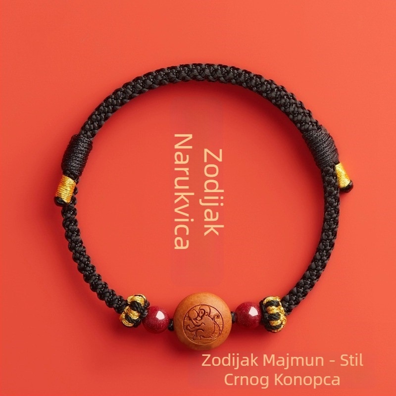 Dječji narukvica od cinnamara, ručno pletena, etnički stil, motiv životinja/zodijak