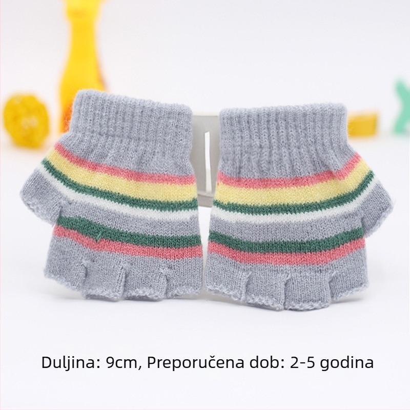 Pletene rukavice s pola prsta za bebe od 0 do 3 godine, prugaste tople rukavice za zimu, proljeće i jesen