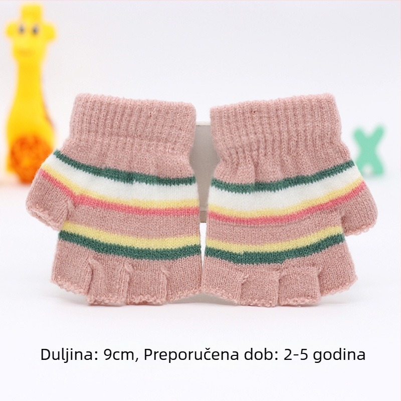 Pletene rukavice s pola prsta za bebe od 0 do 3 godine, prugaste tople rukavice za zimu, proljeće i jesen