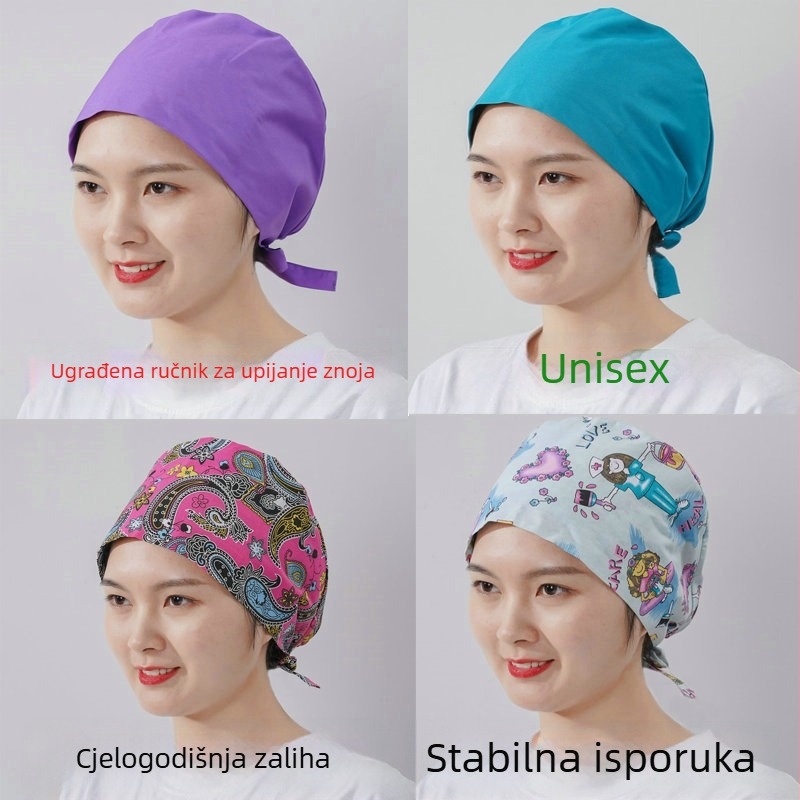 Kirurška kapa unisex, cvjetni uzorak, poliester-pamuk, ravni vrh, rub s širokim obodom, za sve sezone