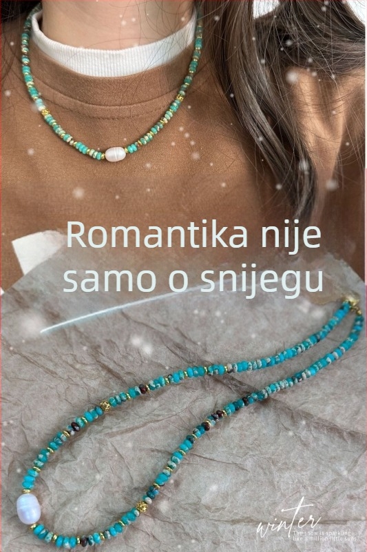 Ogrlica od prirodnog kristala i poludragog kamena, polirani završetak, geometrijski oblik, lanac u stilu vodnih valova, privjesak od umjetnog kristala